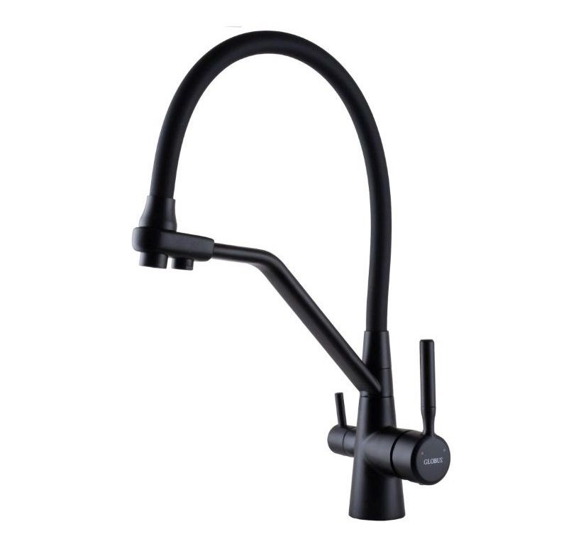 Смеситель для кухни под осмос "Globus Lux" GLLR-0800-10-01 черный с гибким изливом