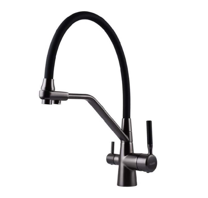 Смеситель для кухни под осмос "Globus Lux" GLLR-0800-11-01 графит с черным гибким изливом