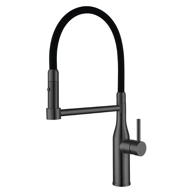 Смеситель для кухни "Koer" KB-70005-07 графит с черным гибким изливом