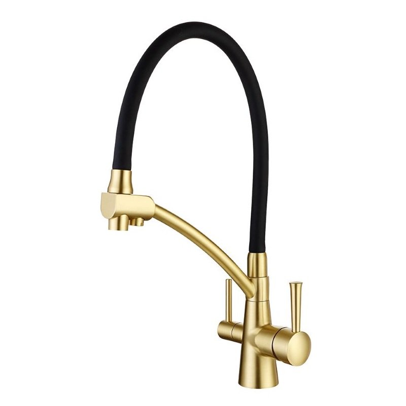 Смеситель для кухни под осмос "Koer" KB-72003-09 бронза с черным гибким изливом