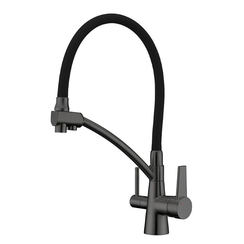 Смеситель для кухни под осмос "Koer" KB-72003-07 графит с черным гибким изливом