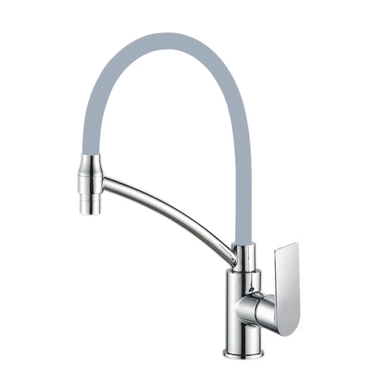 Смеситель для кухни "Cron" 013 с серым гибким изливом