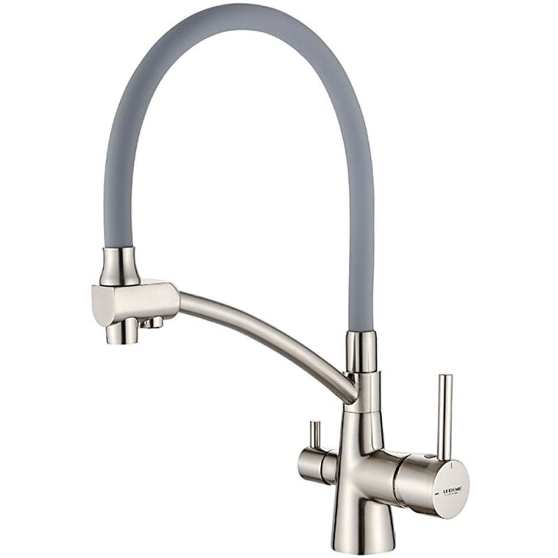 Смеситель для кухни под осмос "Ledeme" L4855А-9 сатин с серым гибким изливом