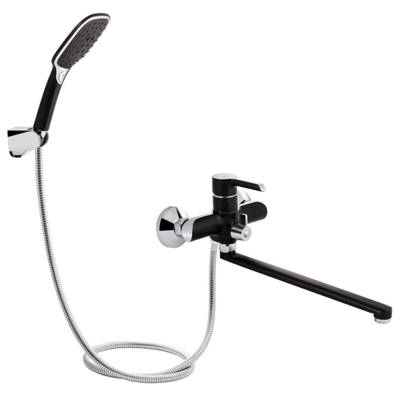 Смеситель для ванны Qtap Grand хром/черный с длинным изливом