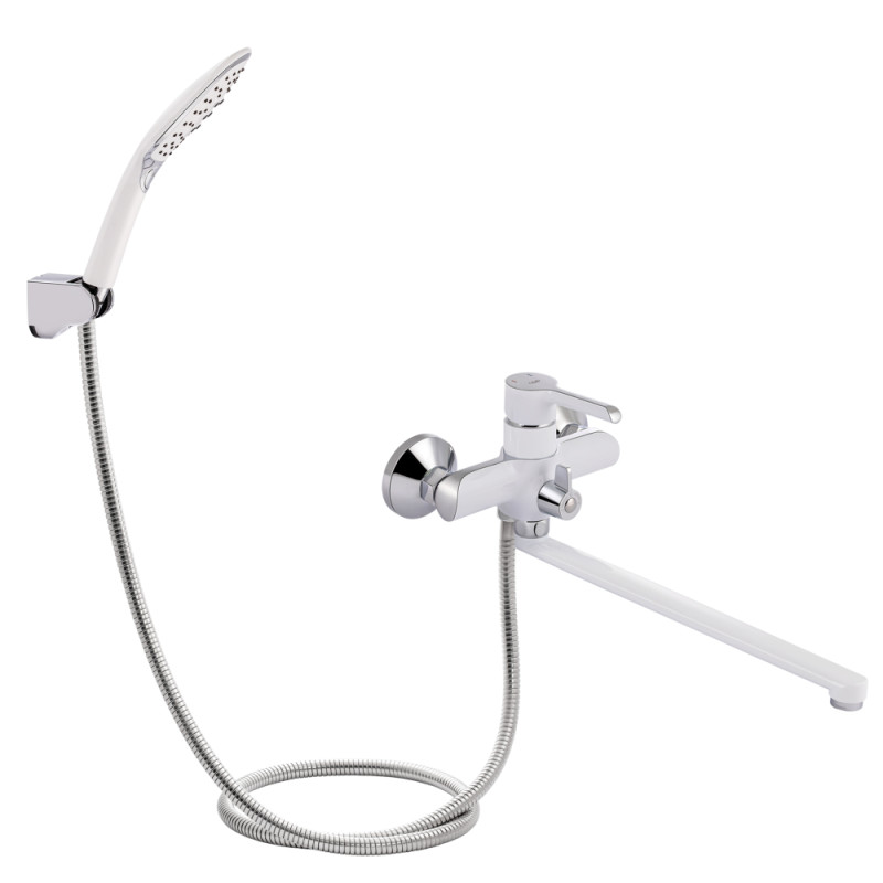 Смеситель для ванны Qtap Grand хром/белый с длинным изливом