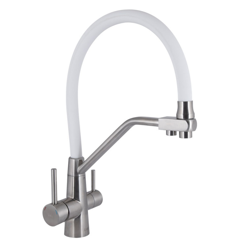 Смеситель для кухни под осмос Lidz Aria 020F3 никель с белым гибким изливом