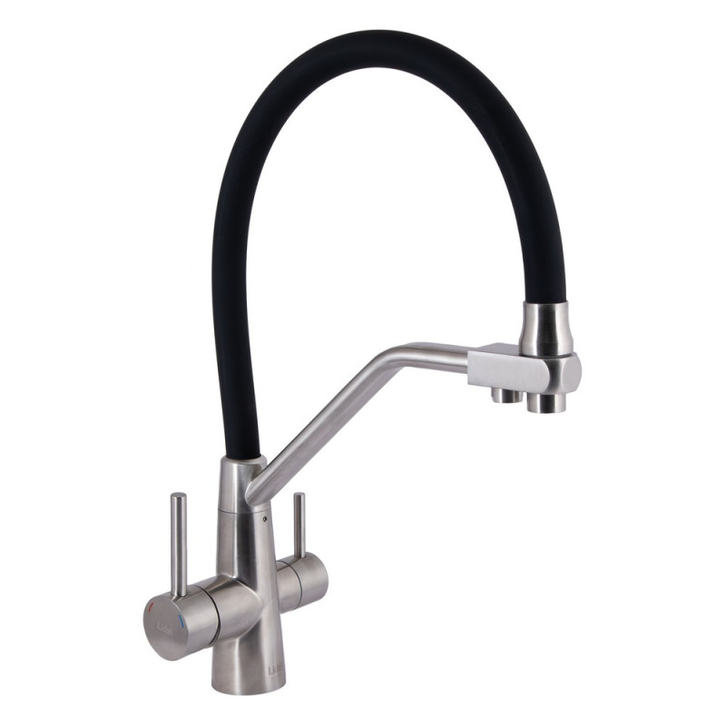 Смеситель для кухни под осмос Lidz Aria 020F3 никель с черным гибким изливом