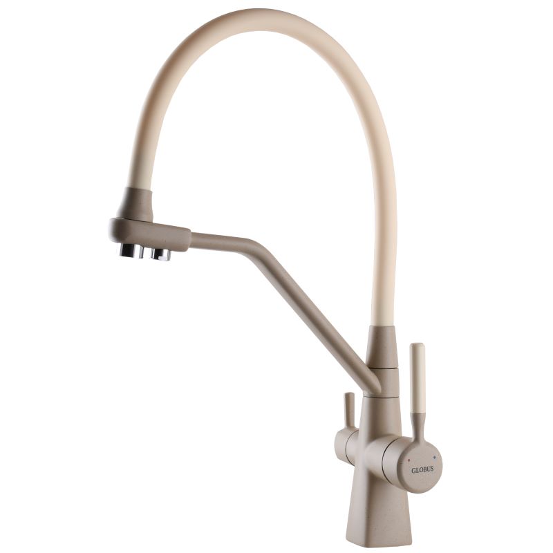 Смеситель для кухни под осмос Globus Lux LAZER GLLR-0700-L-04-06 бежевый с гибким изливом