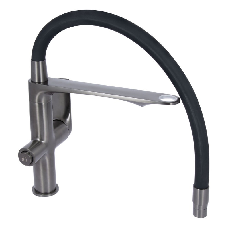 Смеситель для кухни под осмос Qtap Vlasta графит с черным гибким изливом 