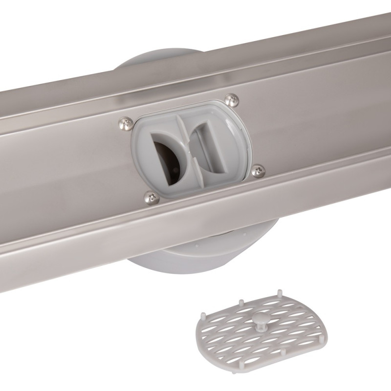 Трап Qtap Scorpio из нержавеющей стали линейный с сухим затвором с поворотным сифоном под плитку 900 мм 