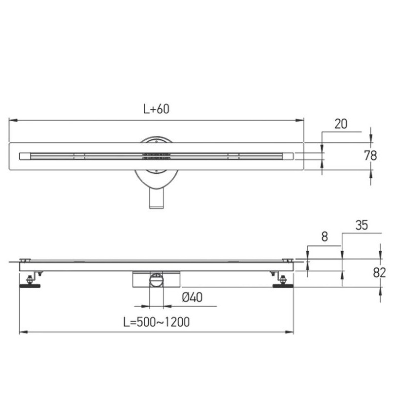 Трап Koer "Тонкий" из нержавеющей стали SUS304 FD07 700 мм 