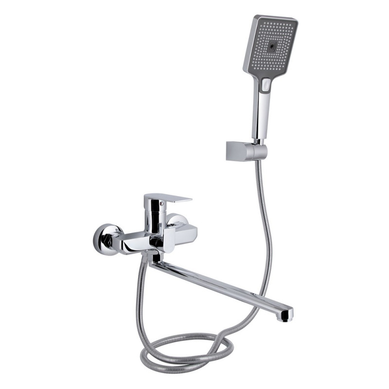 Смеситель для ванны Qtap Aries с длинным поворотным изливом хром