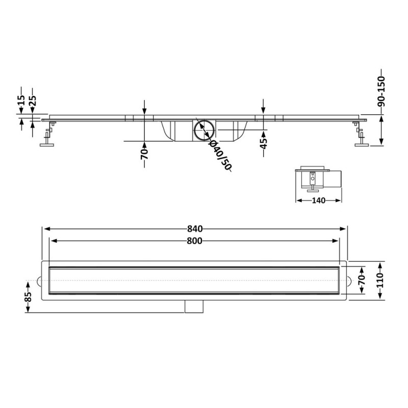 Трап Qtap Scorpio из нержавеющей стали линейный с сухим затвором с поворотным сифоном 800 мм 