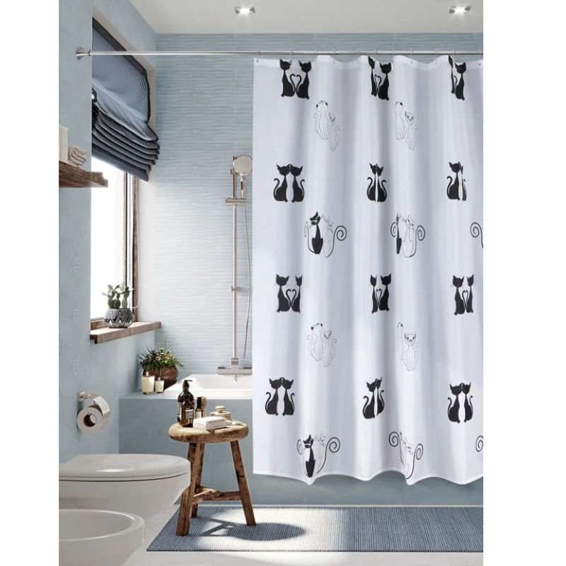 Штора для ванной Miranda Black Cats черно-белая 180*180 см