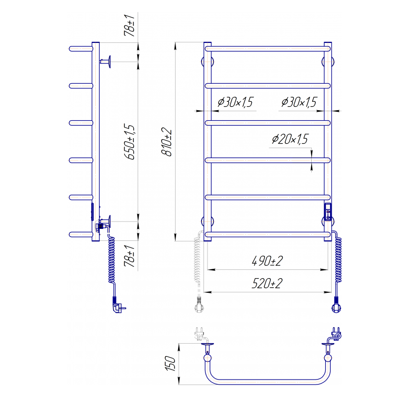 Электрический полотенцесушитель Mario Стандарт 800x530 черный мат 